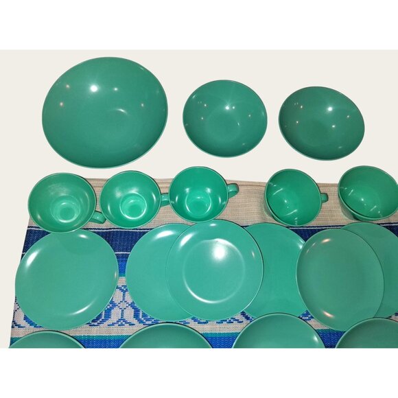 Vintage Melmac Melamine Turquoise 24-Piece Dinnerware Set - Picture 3 of 10